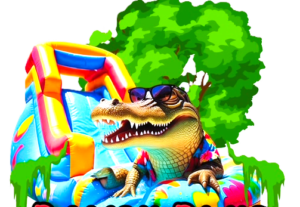 Alligator on inflatable water slide